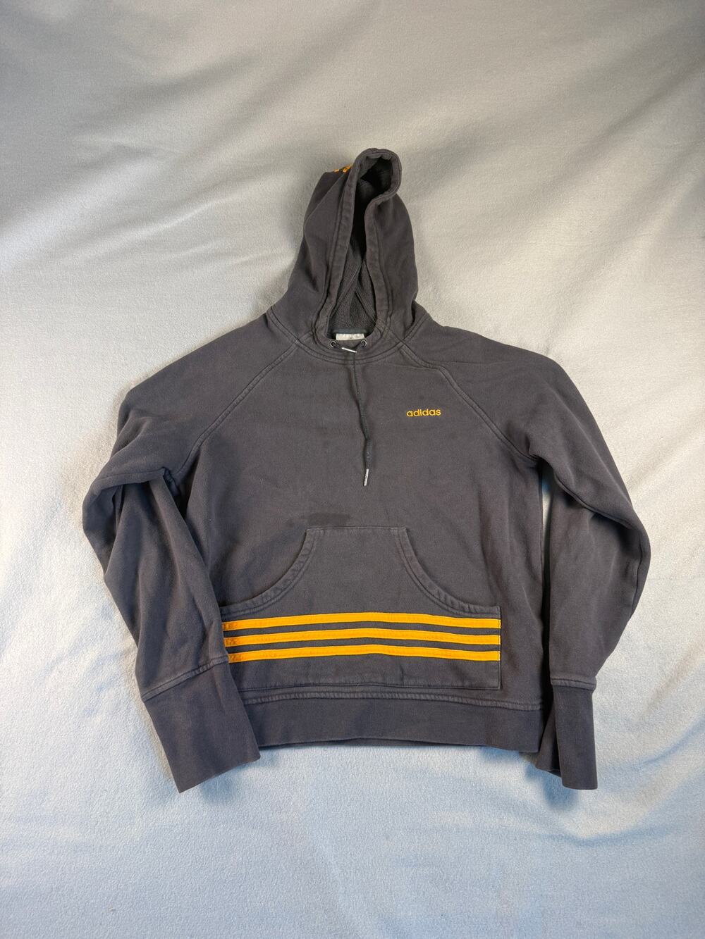 Adidas Hoodie Mens M Gray Orange Stripes Raglan Pullover Y2K Sports Sweatshirt